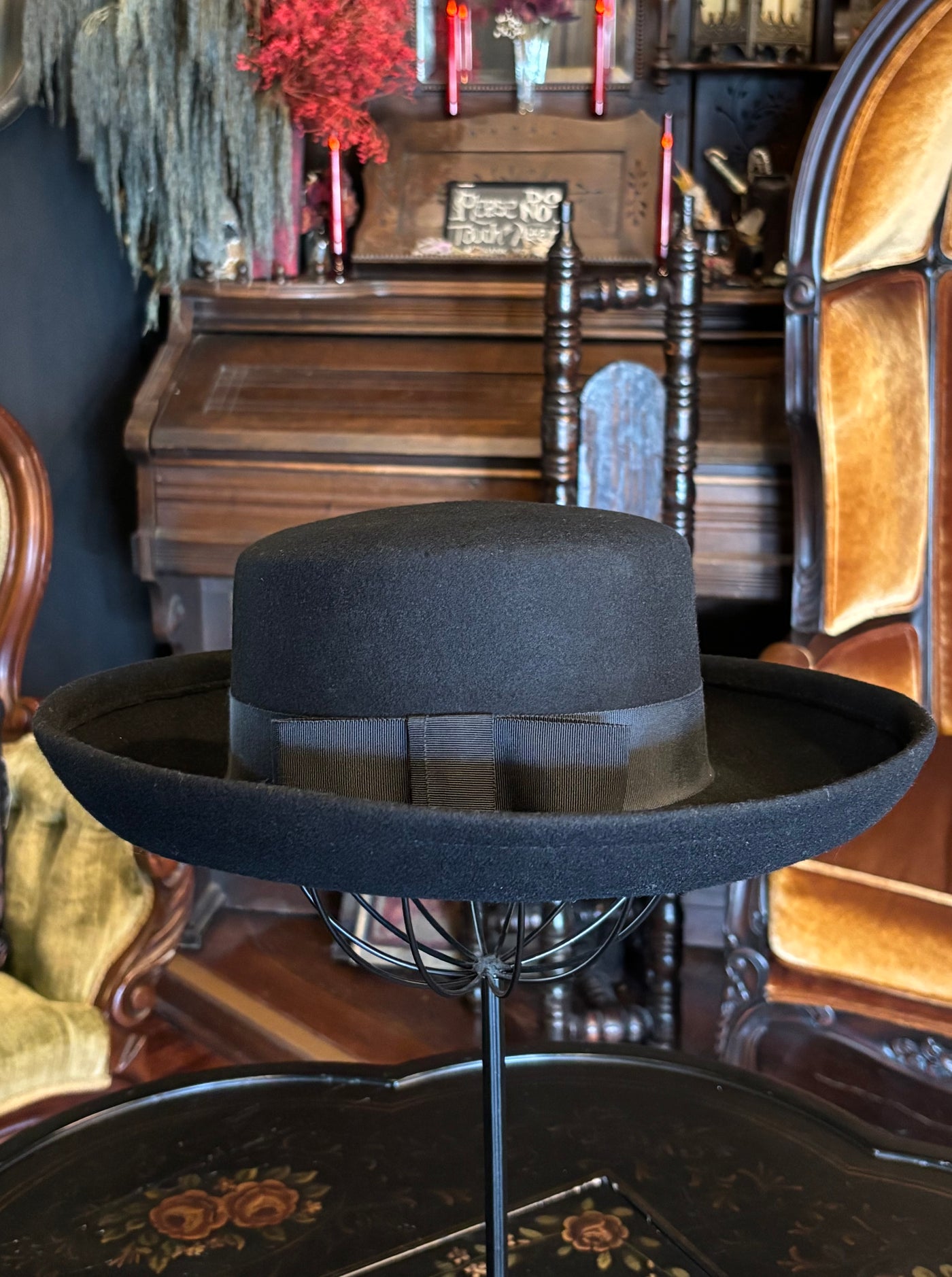 Vintage Black Wool Felt Wide Brimmed Hat