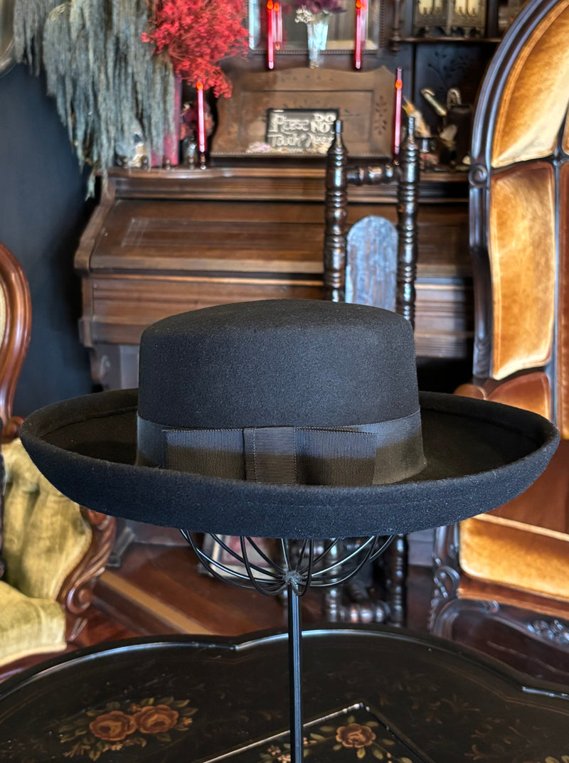 Vintage Black Wool Felt Wide Brimmed Hat