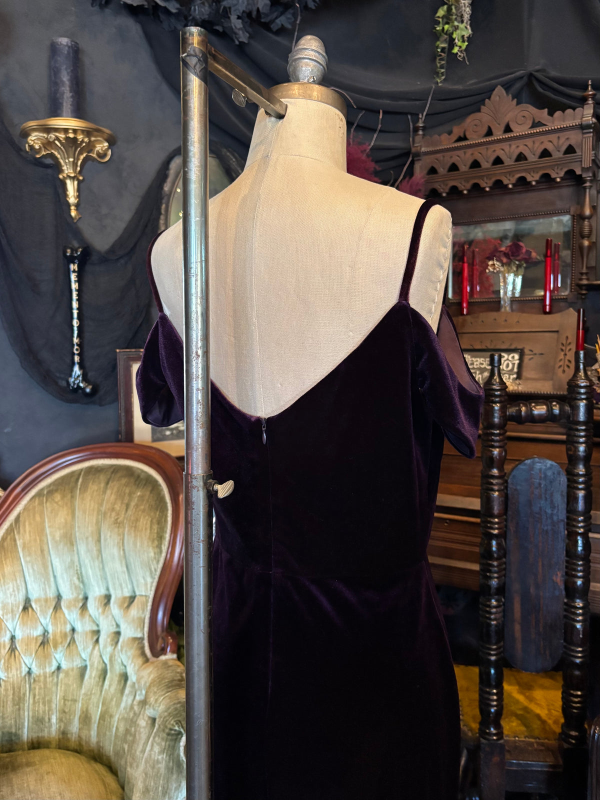 Y2K Plum Cold Shoulder Velvet Gown