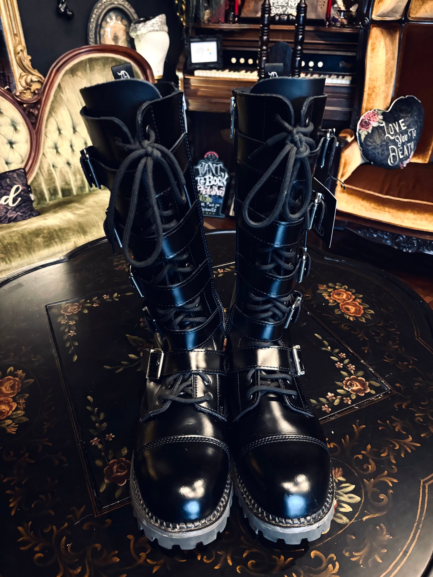 Demonia RIOT-18BK Buckle Combat Boots