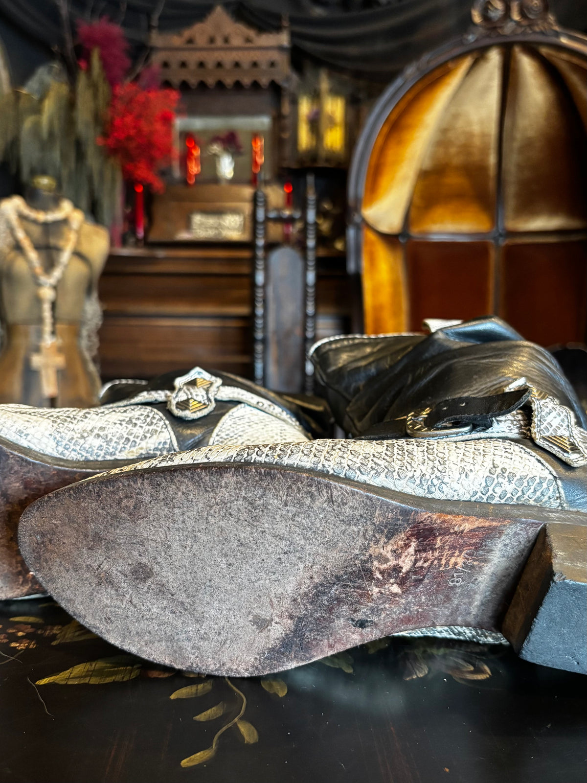 Vintage Leather and Snake Skin Slouchy Cowboy Boots ￼