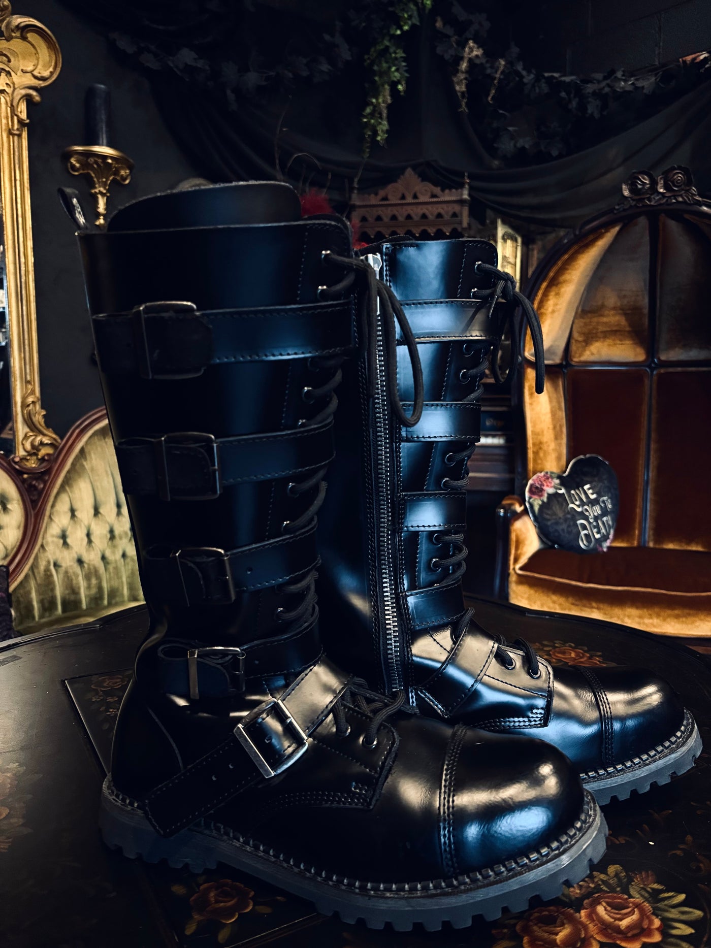 Demonia RIOT-18BK Buckle Combat Boots