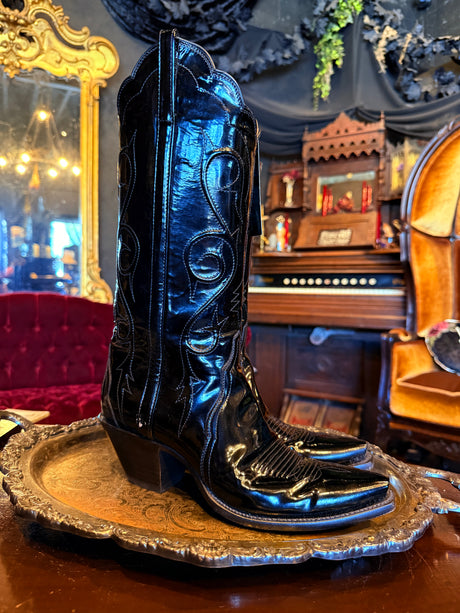 Lucchese Black Patent Leather Cowboy Boots