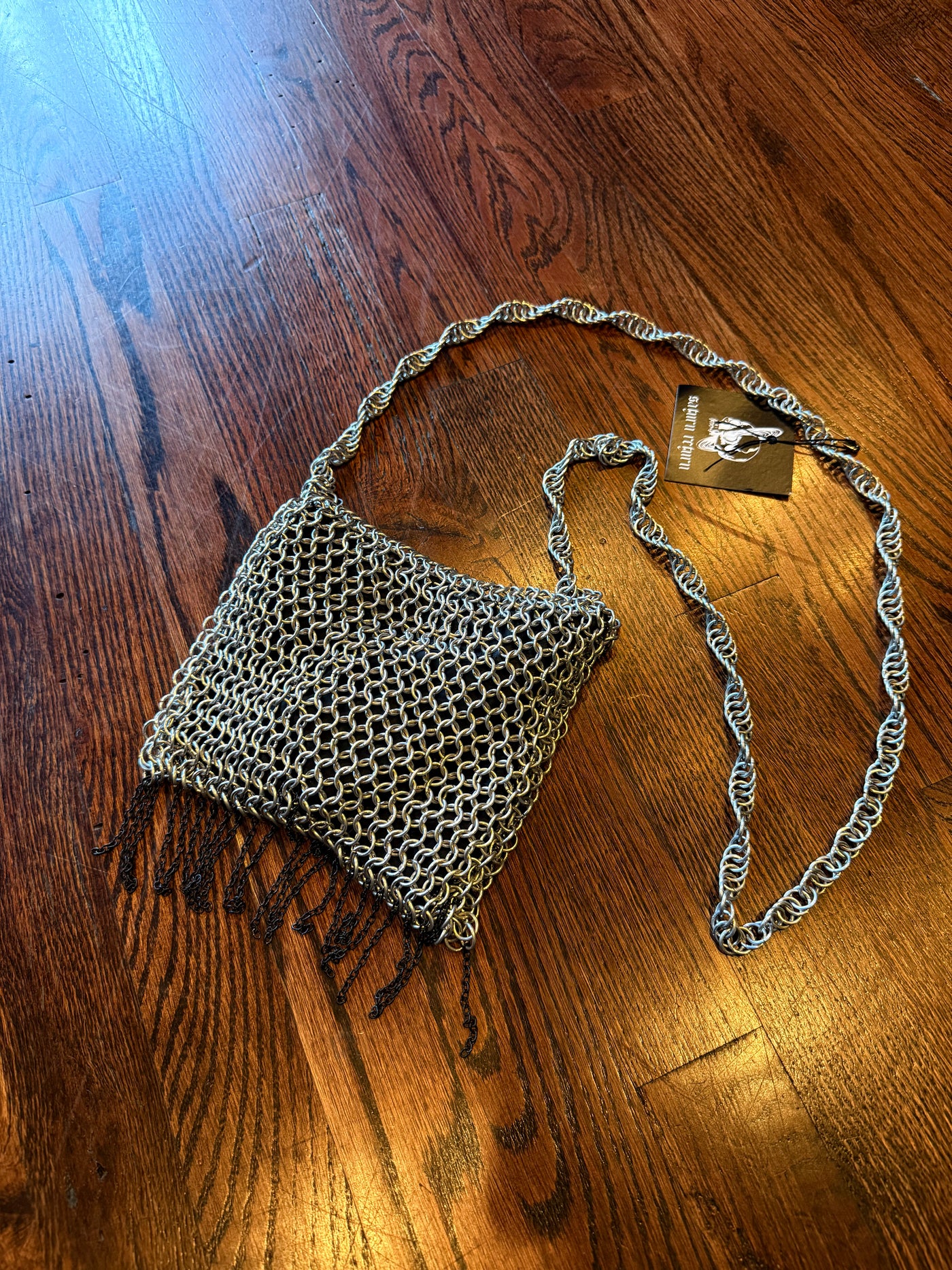 Handmade Silver w/Black Chain Chainmail Crossbody Medium Size Bag