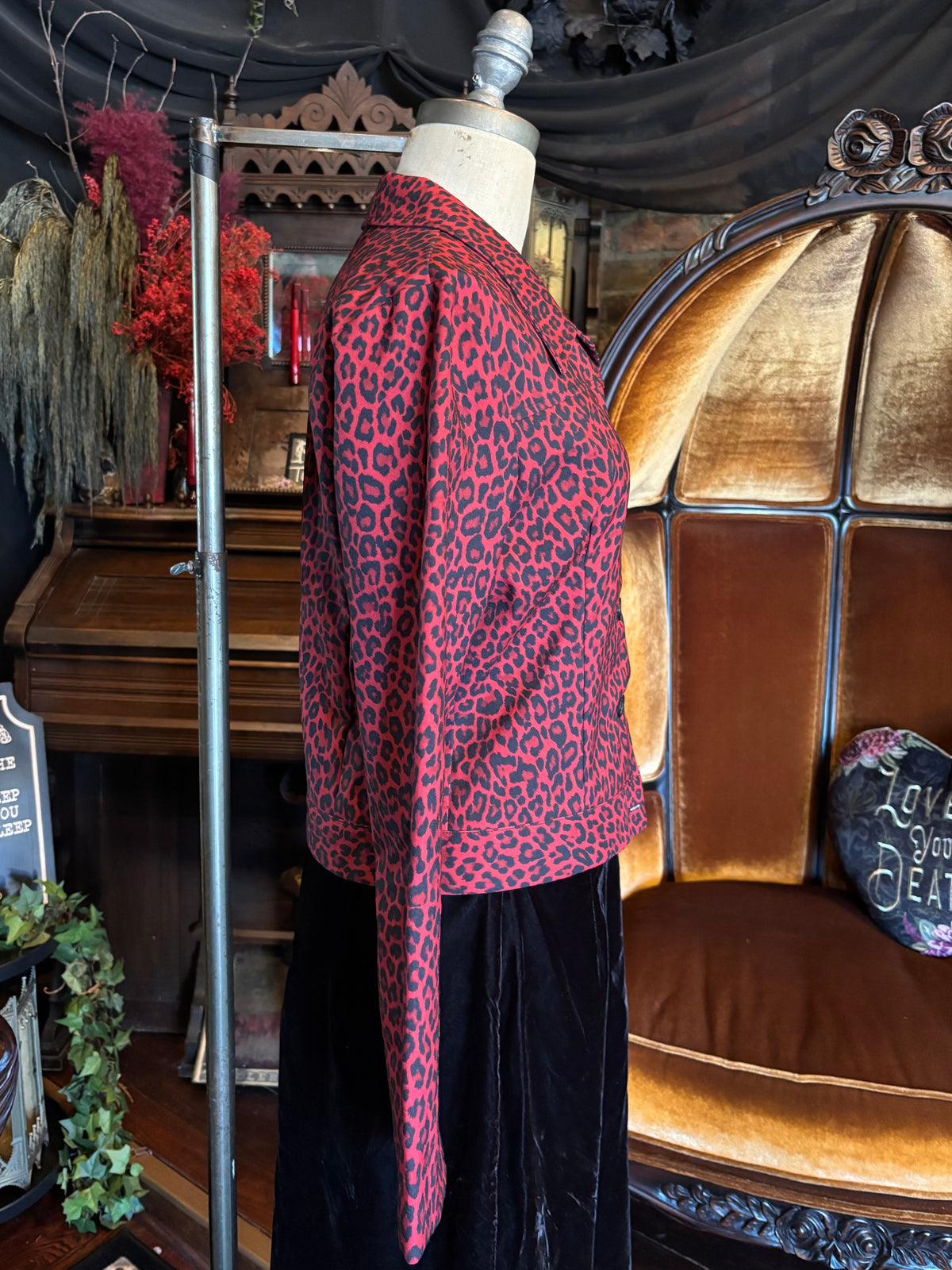 90s Red Cheetah Print Caustic Eminence  Patch Jacket