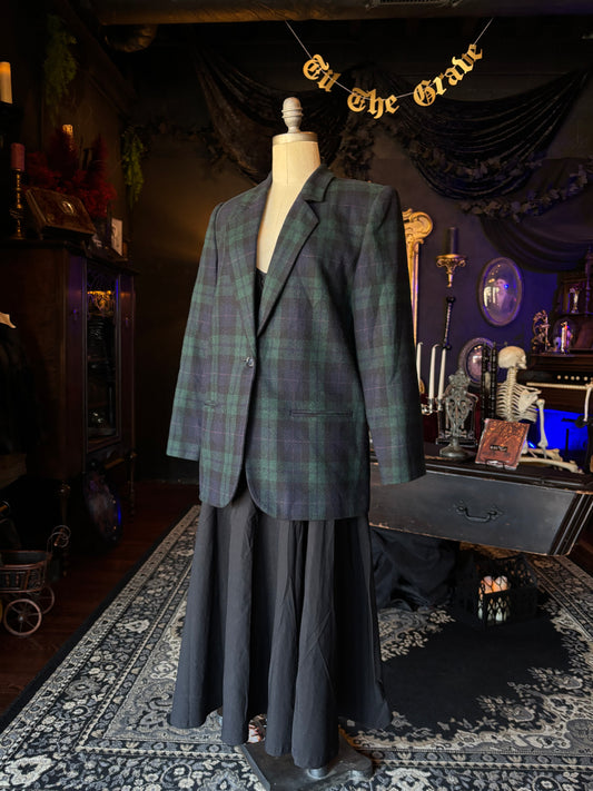 Vintage Sag Harbor Green and Black Plaid Blazer