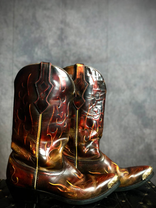 Vintage Durango Red Leather Flame Cowboy Boots Size 10 Men’s