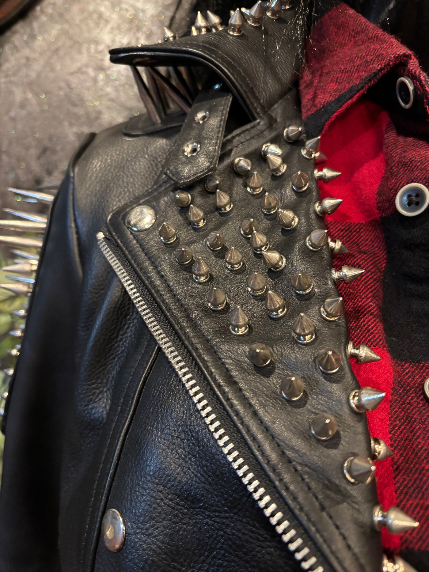Custom spiked leather jacket