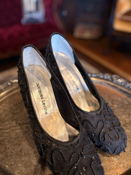 Vintage Jacques Levine Black Sequin High Heels