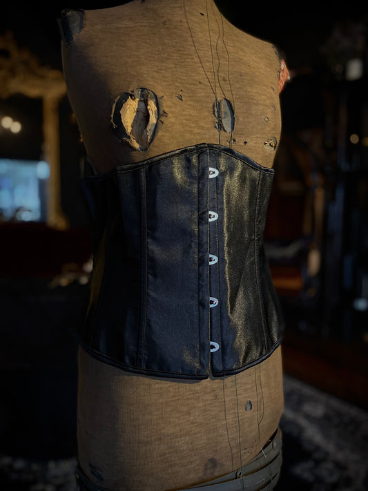 Silky Black Busk Closure Waist Corset