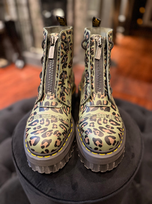 Doc Martens Green Leopard Print Platform Sinclair Zip-Up Boots