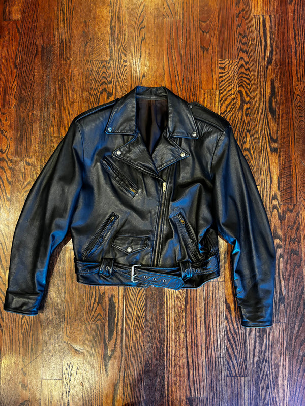 Vintage ‘Leatherbound USA’ Soft Black Leather Cropped Motorcycle Jacket