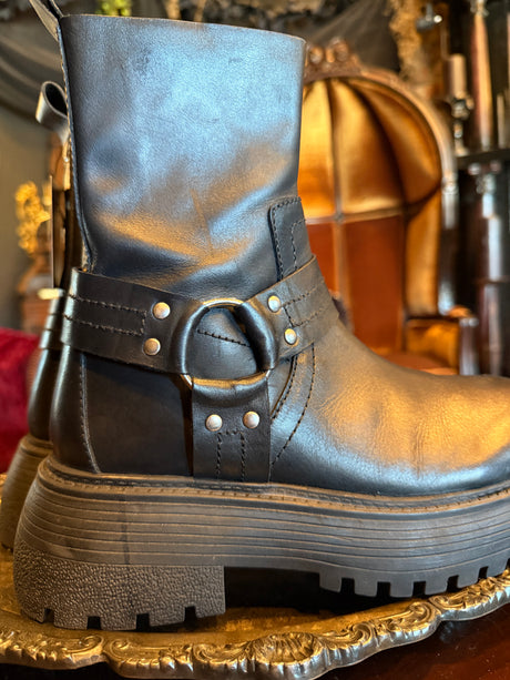 Urban Outfitters Black Leather Platform Moto Boots