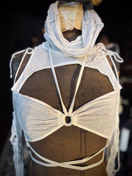 CLUBEXX Strappy white long sleeve hooded top