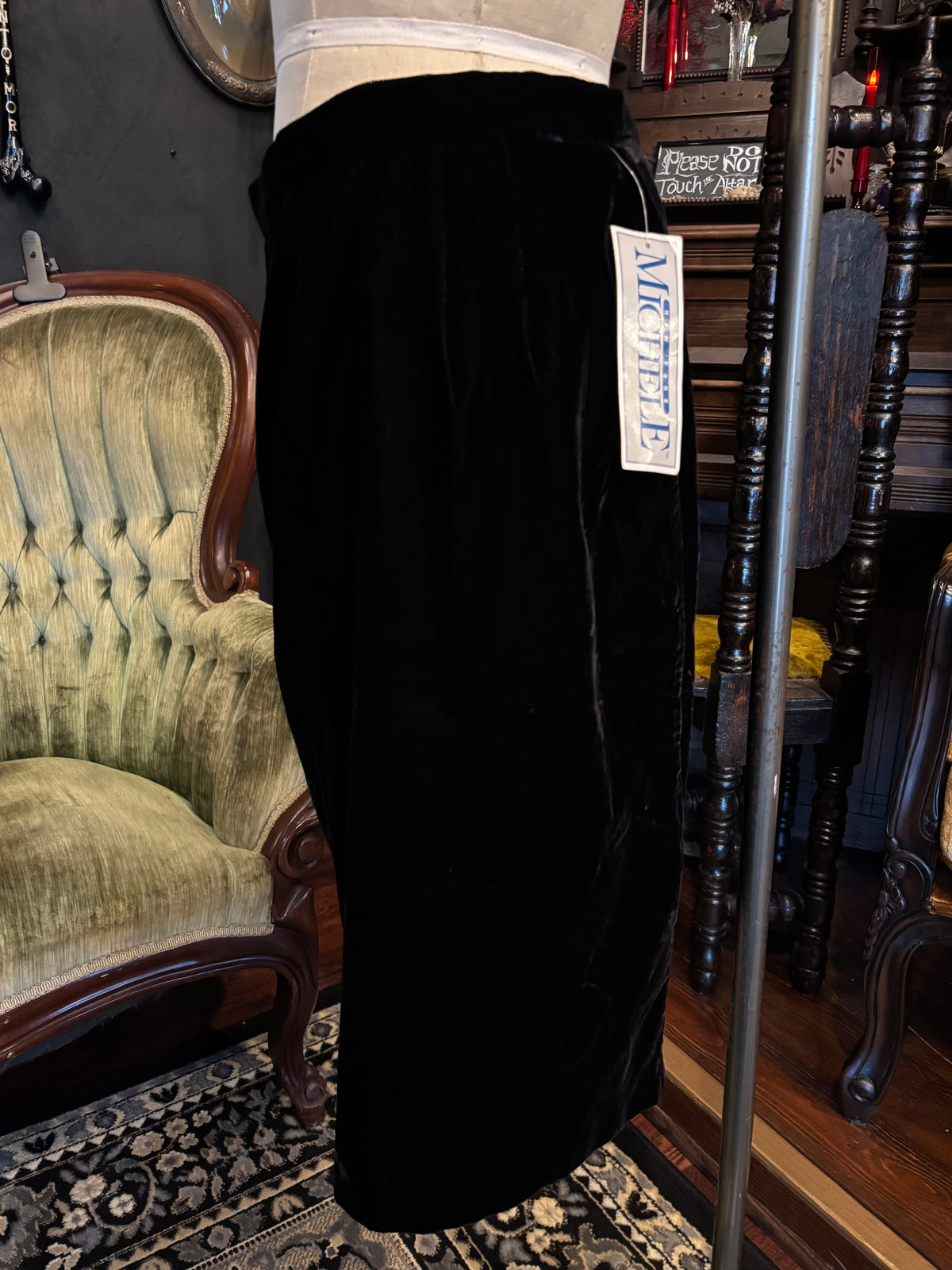 90s Deadstock Whimsygoth Black Velvet Pencil Shirt