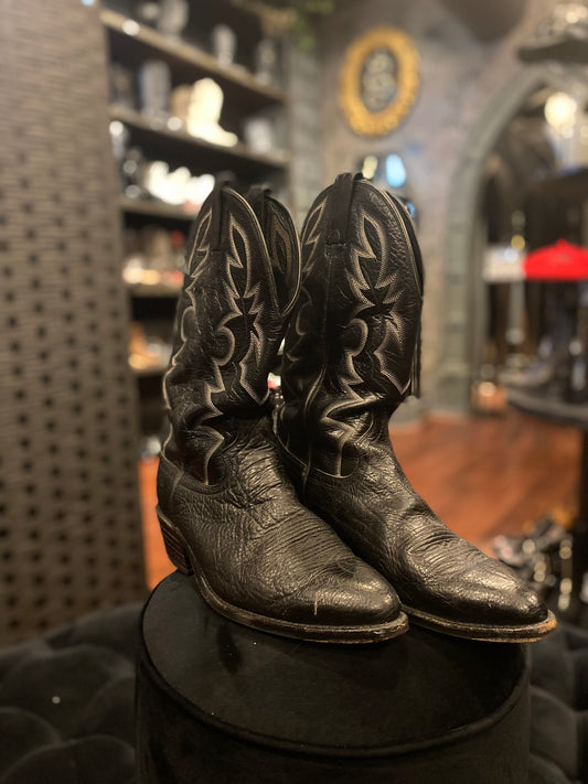 Vintage Dan Post Black Leather Cowboy Boots Size 10 men’s