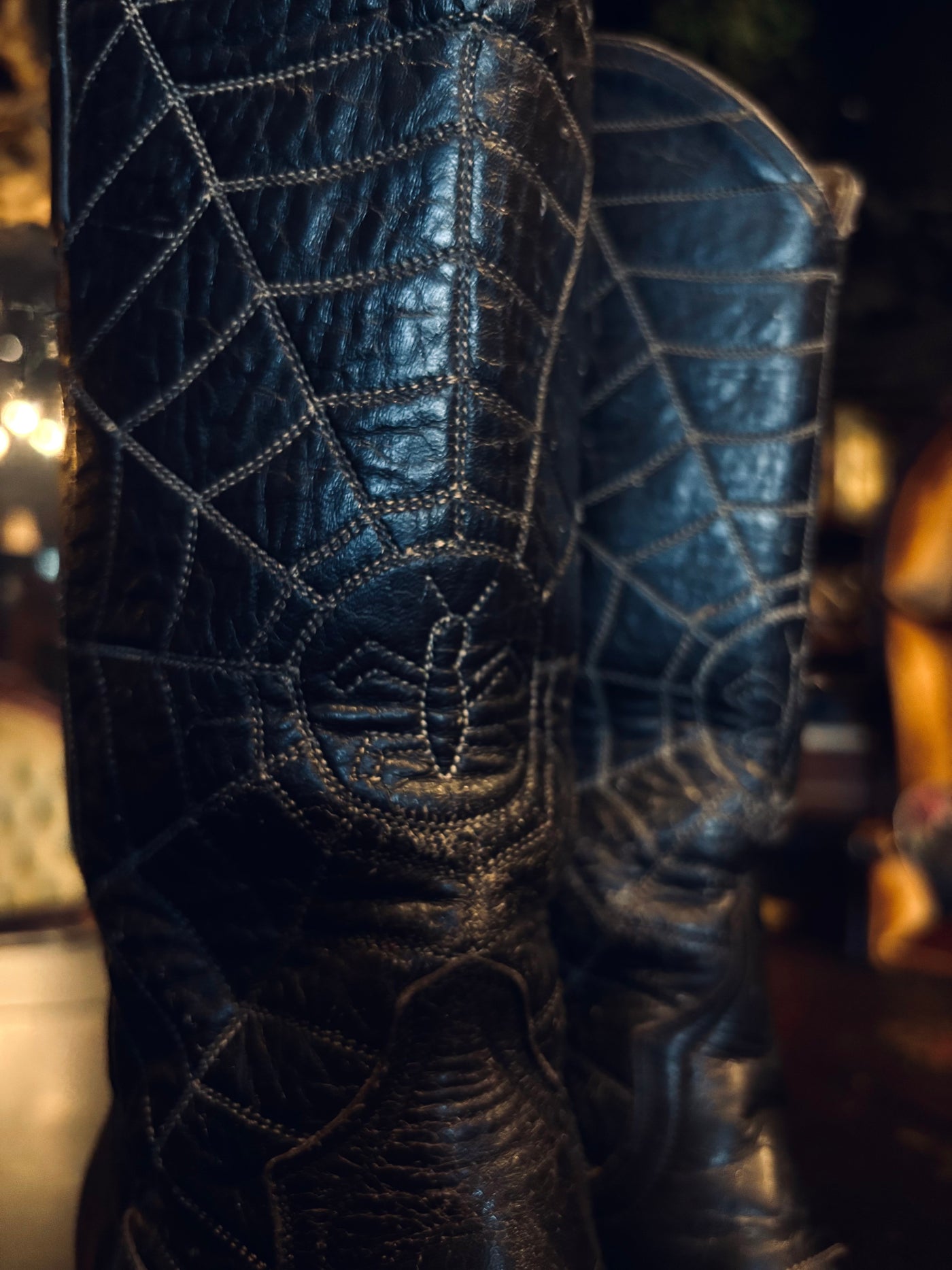 Vintage Goth Spiderweb Black Leather Cowboy Boots