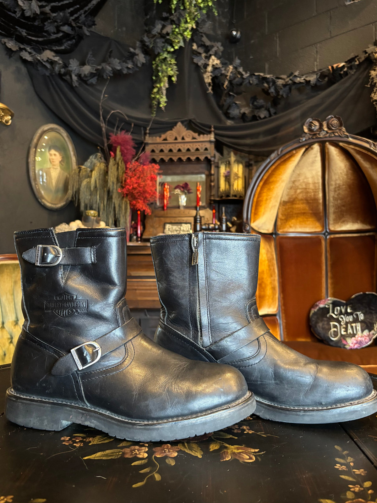 Leather Harley Davidson Buckle Moto Boots