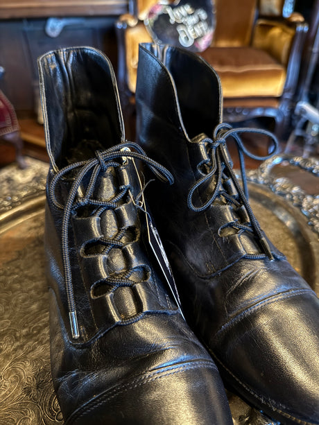 Vintage Prima Royale Black Leather Lace-Up Ankle Boots