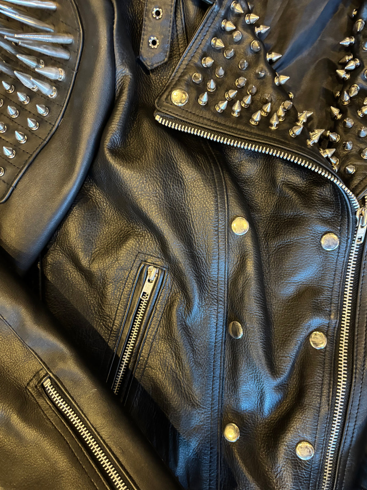 Beautiful & Brutal Custom Black Leather Studs and Spikes Motorcycle Jacket