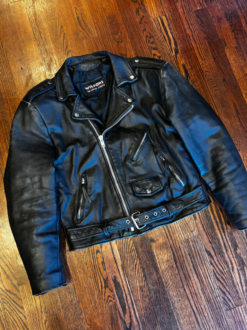 Vintage Classic 90s Black Leather Wilsons Leather Biker Motorcycle Jacket