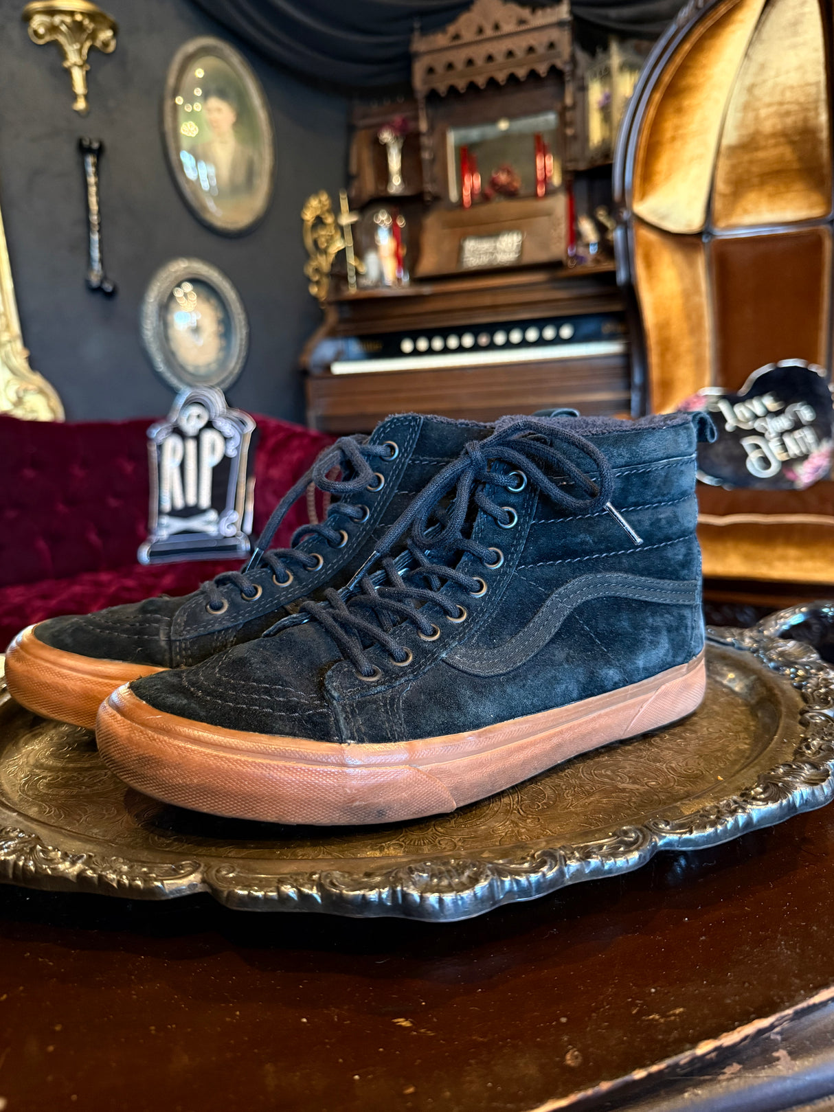 Van’s Black Suede and Tan Hi-Top Skateboarding Scotchgard Protected Insulated Sneakers