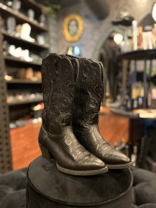 Vintage Justin Black Leather Cowboy Boots Size 8.5 Men’s