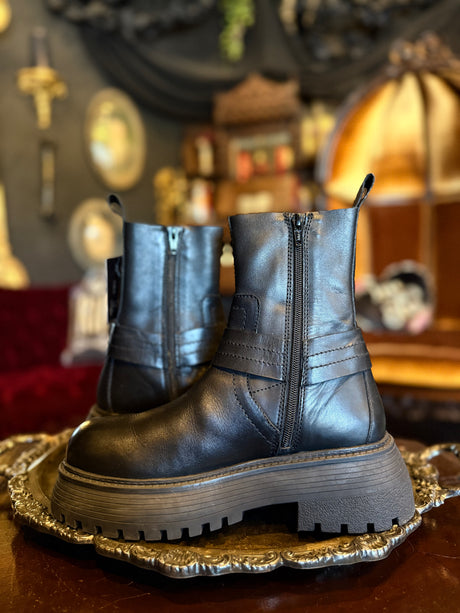 Urban Outfitters Black Leather Platform Moto Boots