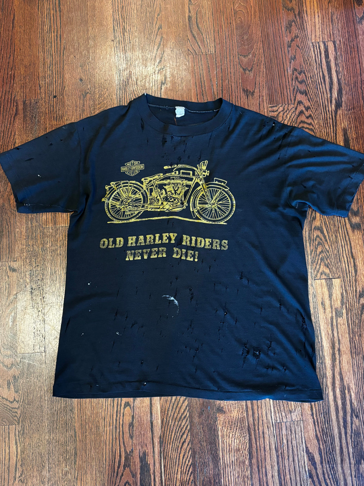 Vintage Harley-Davidson Black Soft Distressed “Riders Never Die” Motorcycle Tee