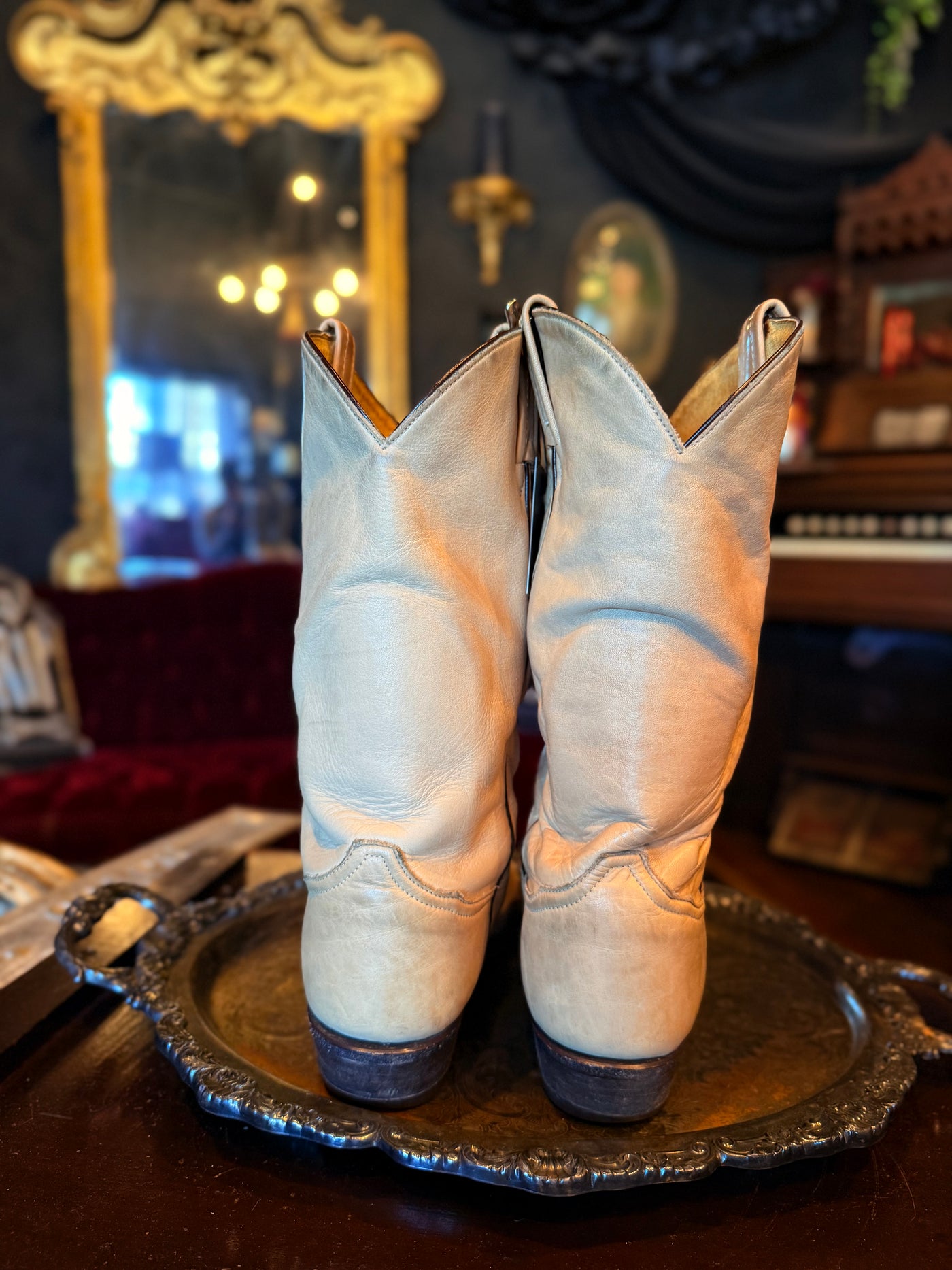 Tony Lama Leather Cream Colored Cowboy Boots