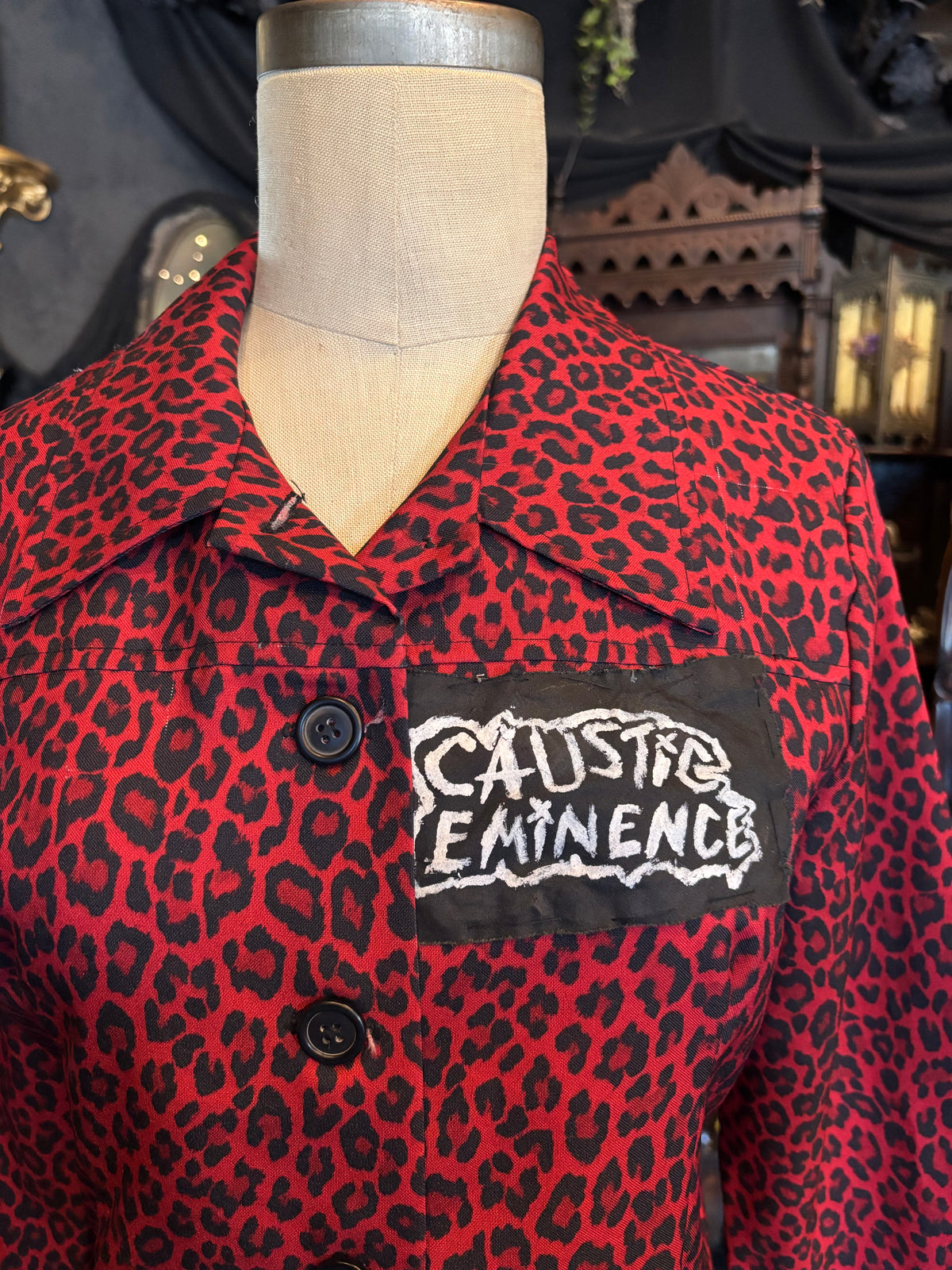 90s Red Cheetah Print Caustic Eminence  Patch Jacket