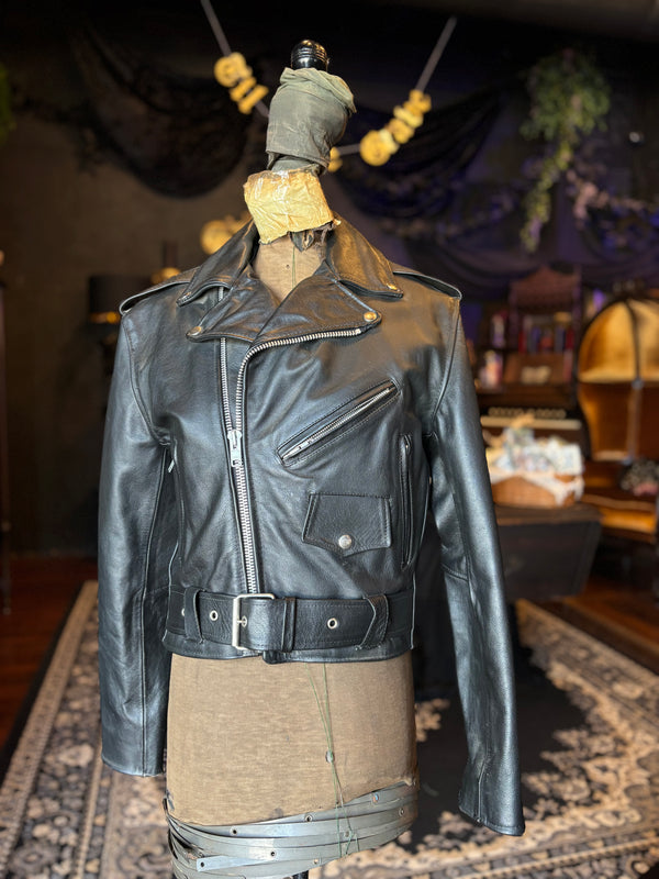 Vintage Dallas Premium Black Cropped Leather Motorcycle Jacket