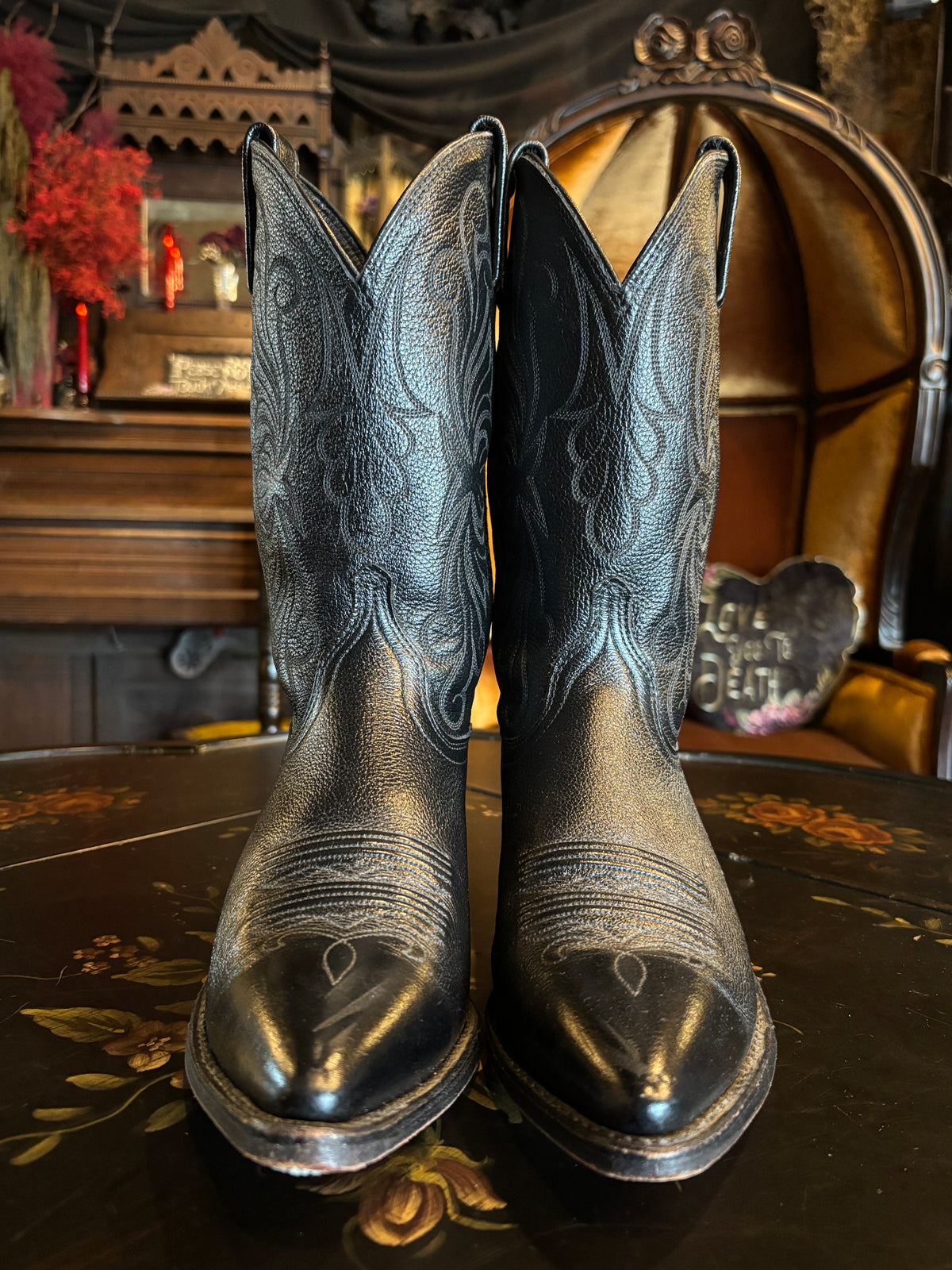 Dan Post Classic Black Leather Embroidered Cowboy Boots