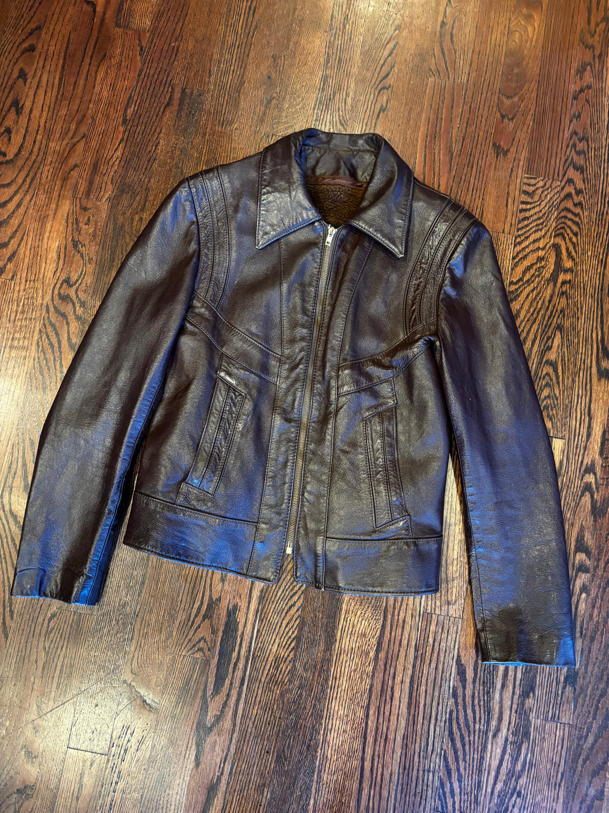 Vintage Samber Leather Brown Cognac Faux Fur Lined Leather Jacket