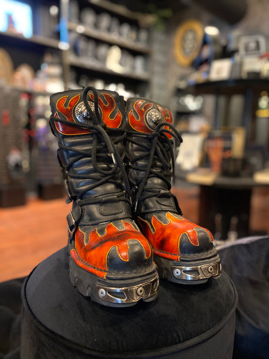 New Rock Reactor Flame Ankle Boots