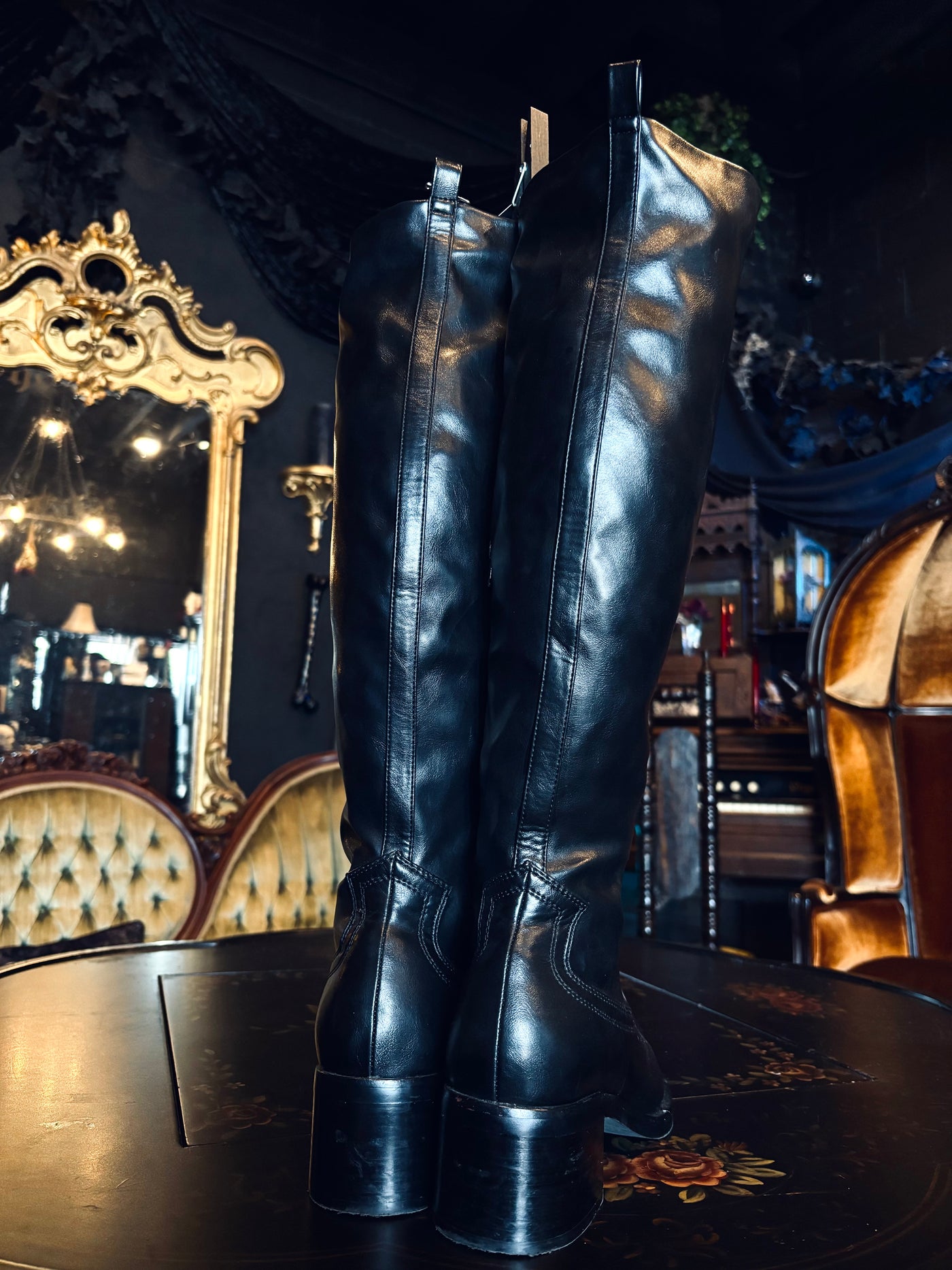 Jeffery Campbell Black Thigh High Pinched Toe Boots