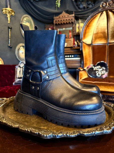 Urban Outfitters Black Leather Platform Moto Boots