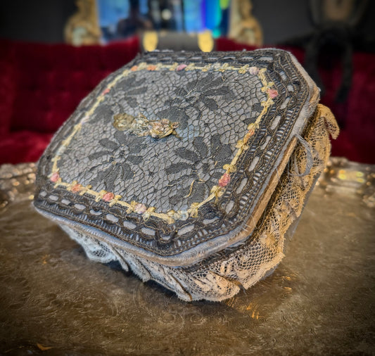 Antique Floral Lace Sewing Box