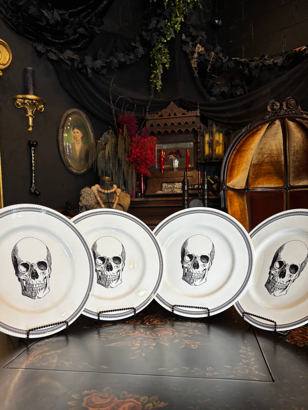 Royal Stafford Large Ceramic Skull Halloween Dinner Plates