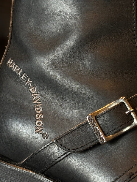 Harley-Davidson Vintage Black Leather Pointed Toe Buckle Boots