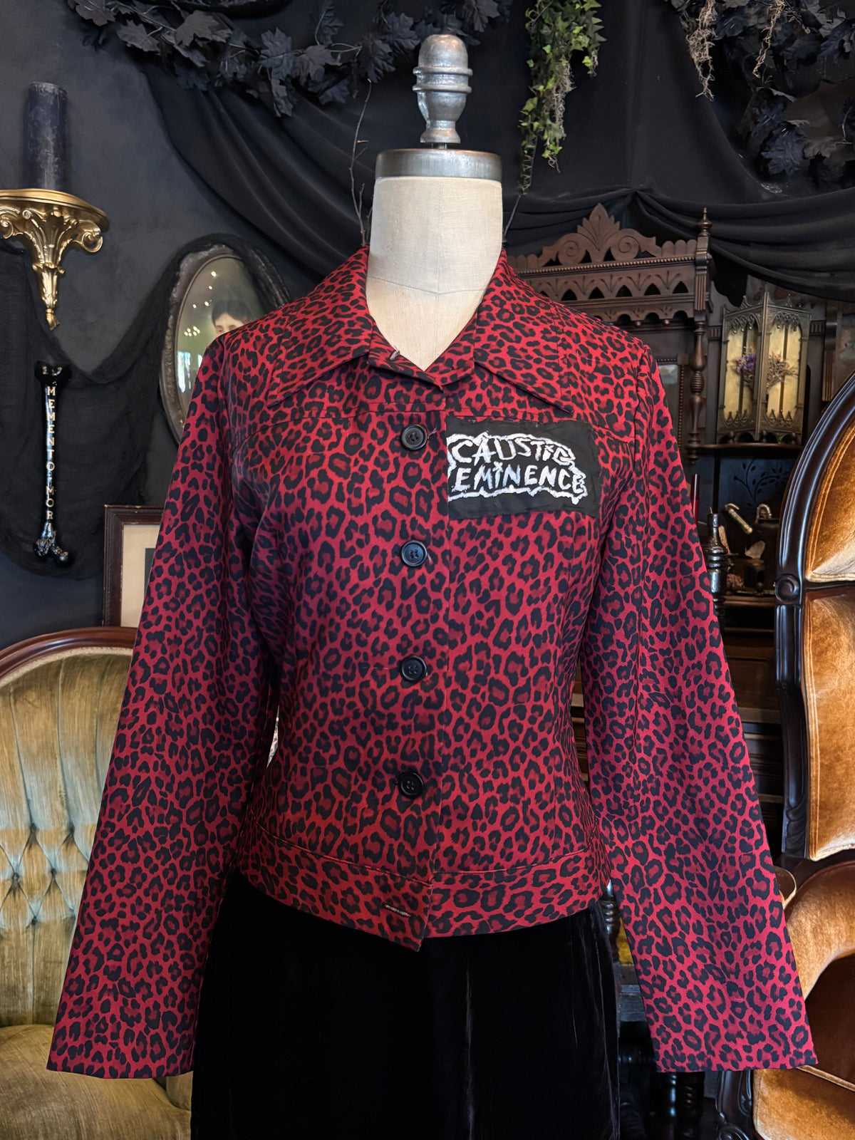 90s Red Cheetah Print Caustic Eminence  Patch Jacket