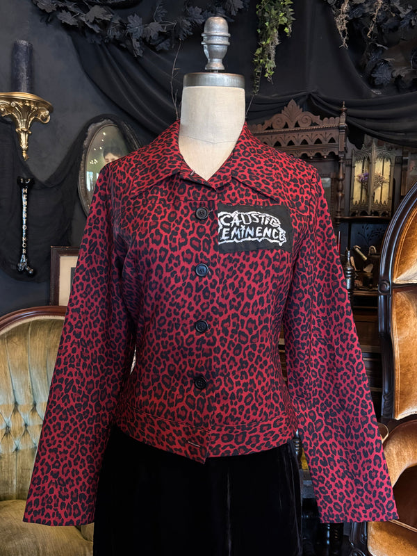 90s Red Cheetah Print Caustic Eminence  Patch Jacket