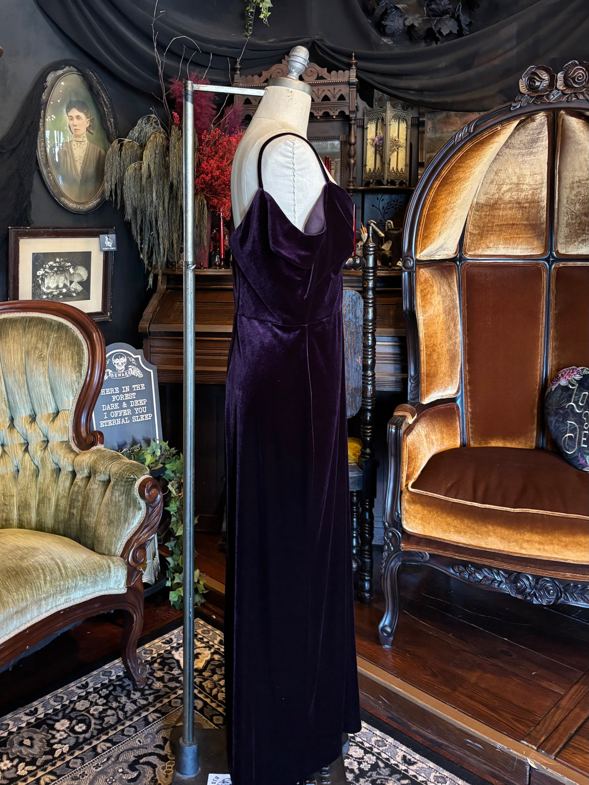 Y2K Plum Cold Shoulder Velvet Gown