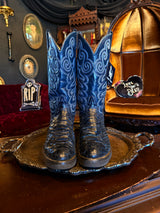 Tony Lama Dark Blue Teal Snakeskin Ornate Cowboy Boots