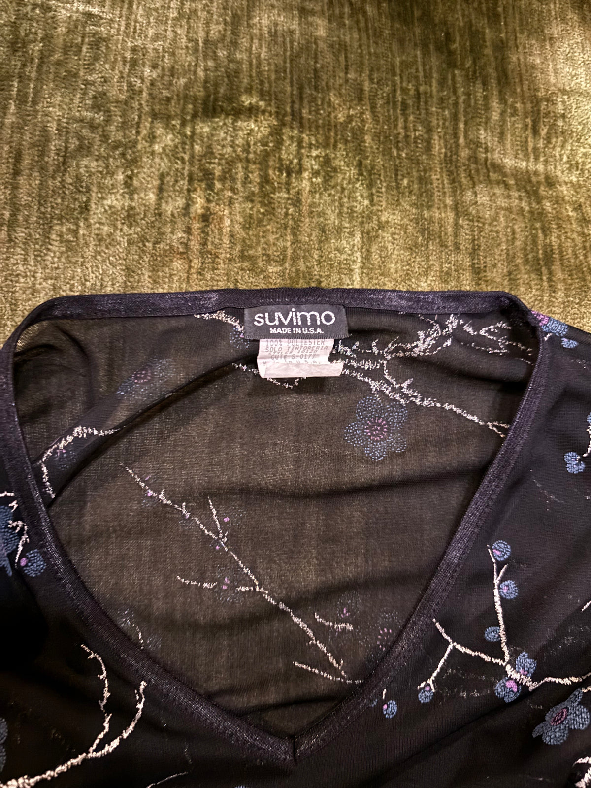 90s Floral Black Mesh Long Sleeve Top