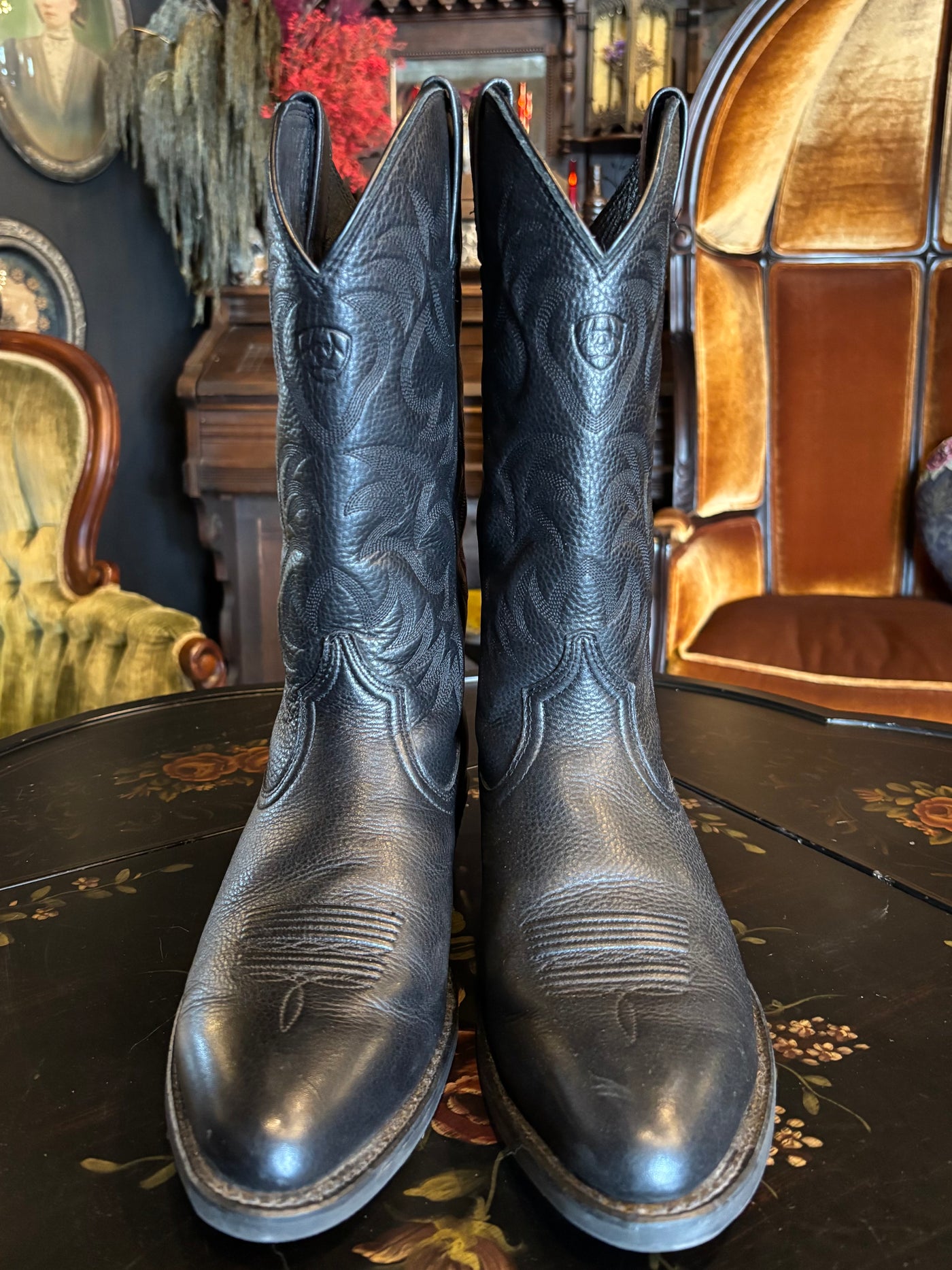 Ariat Classic Black Leather Embroidered Cowboy Boots