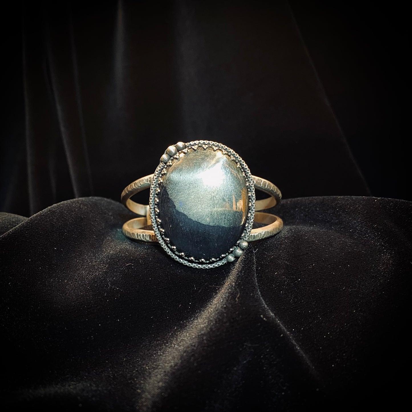 Von Desolate Sterling Silver Obsidian Cuff Bracelet