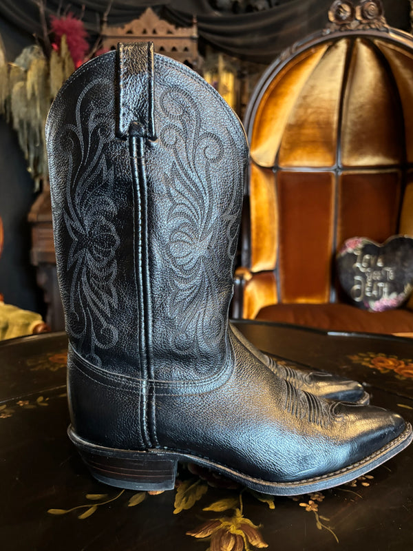 Dan Post Classic Black Leather Embroidered Cowboy Boots