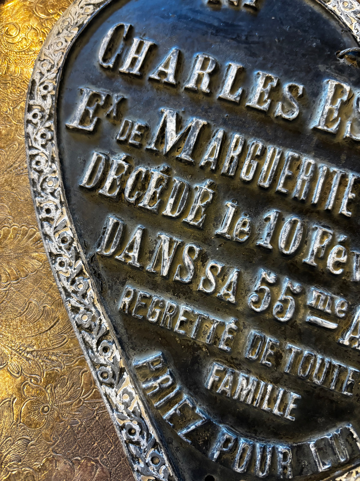 Antique 1944 French Tombstone Plate