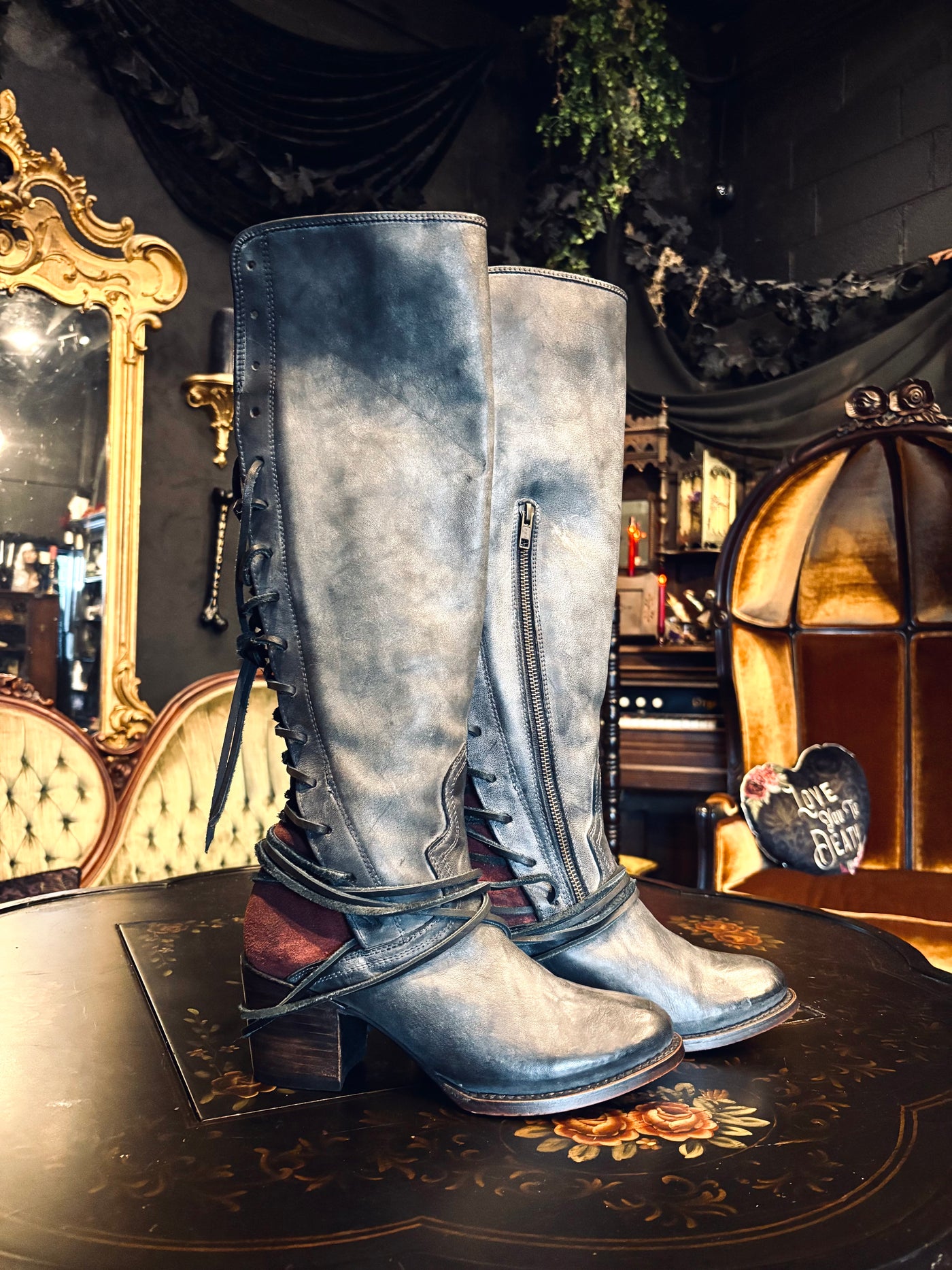 Free Bird by Steven Grey and Red Leather Lace-Up Tall Boots